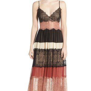 Bailey 44 'Desert Sunset' Lace & Silk Chiffon Maxi Dress SZ 12